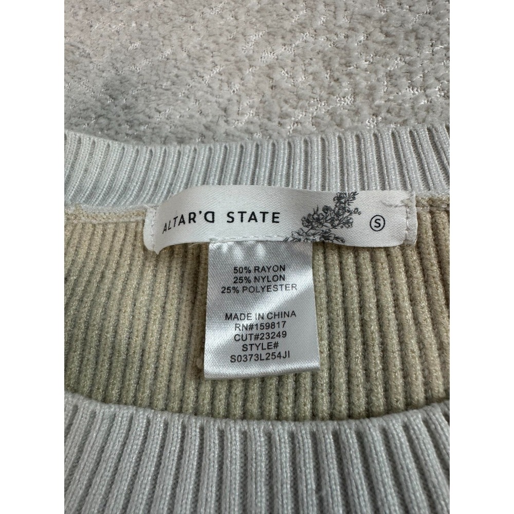 Altar D' State Womens Rib Knit Crew Neck Pullover Sweater Gray Rayon Small - Picture 2 of 6